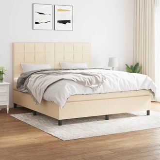 vidaXL Vidaxl - Cama Box Spring Con Colch&oacute;n Tela Color Crema 160x200 Cm