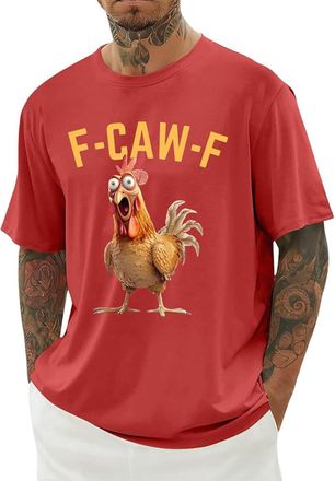Generic Mens Shirts Short Sleeve, F-CAW-F Mens T Shirt Funny Chicken Scream Shirts Novelty Rooster Graphic Design Tees Short Sleeve Crew Neck Tops Blouse Ligh