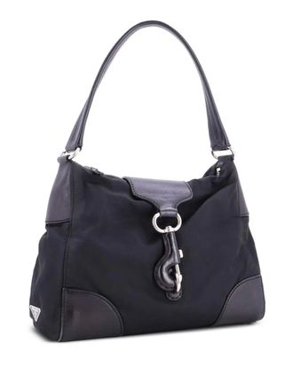 Prada Hook Hobo Nylon with Leather shoulder bag - Black