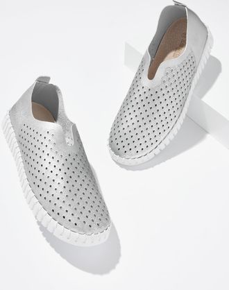 Ilse Jacobsen Tulip Metallic Slip-On Flats - Silver - 10M Talbots