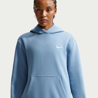 Nike Womens Studio Fleece Medium Weight Pullover Hoodie in Blue | IR8301-486