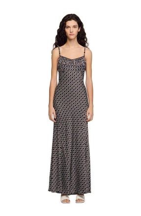 Sandro Floral slip maxi dress in Deep Blue /Ocher at Nordstrom, Size 36 Eu