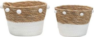 Foreside Home And Garden Set of 2 Natural Cattail Decorative Storage Baskets with Pom Poms in White at Nordstrom