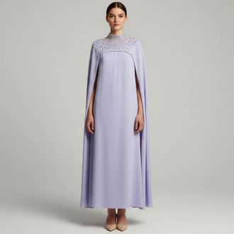 Anatomi Purple Jersey Embellished High Neck Cape Dress