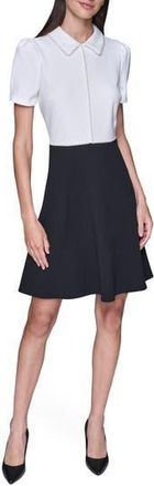 Karl Lagerfeld Faux Pearl Detail A-Line Dress in Soft White/Black at Nordstrom Rack, Size 14