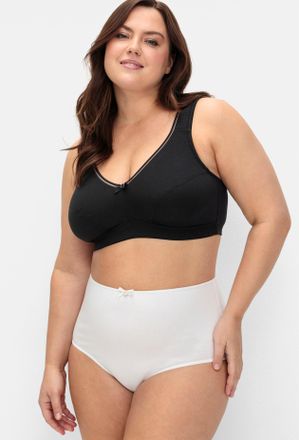 Sheego Entlastungs-BH SHEEGO, Damen, Gr. 11,5, Cup G, schwarz (schwarz, wei&szlig;), 95% Baumwolle, 5% Elasthan, Netzmaterial:100% Polyamid, Spitze:10% Elasthan, 9