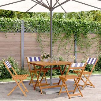 Berkfield Home 5 Piece Garden Dining Set Blue & White Fabric & Solid Wood