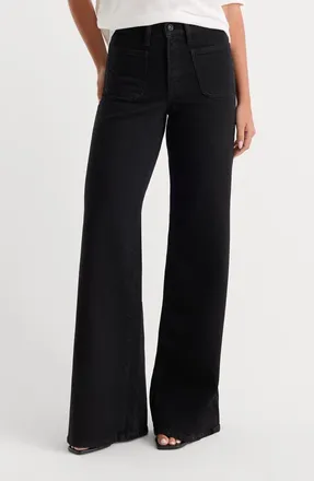 Good American Good Petite High Waist Patch Pocket Palazzo Jeans in Black001 at Nordstrom, Size 14