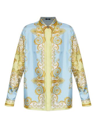 Versace Pastel Blue Baroque-Inspired Silk Scroll Shirt