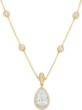 Diana M. Jewels 14kt Yellow gold Lab Grown 2.00 ct Pear Diamond Halo Pendant With Bail