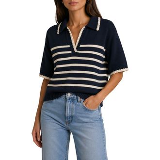 Nanette Lepore Stripe Polo Sweater in Navy at Nordstrom Rack, Size X-Large
