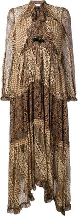 Zimmermann brown printed silk-georgette midi dress Size XS