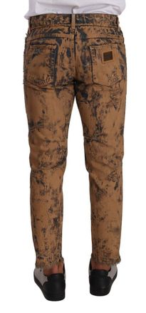 Dolce & Gabbana Mens Brown Distressed Cotton Regular Denim Jeans Clothing
