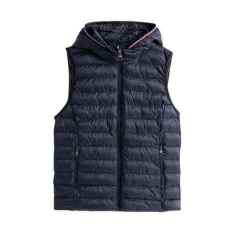 Tommy Hilfiger Vests, female, Blue, Size: 2XL Sleeveless Puffer Vest with Retractable Hood