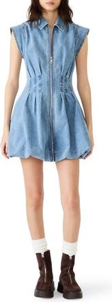 Steve Madden Dyanne Pleated Bubble Hem Denim Minidress in Forever Blue at Nordstrom, Size X-Large