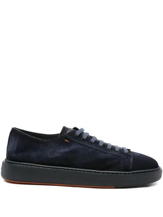 Santoni suede lace-up sneakers - Blue