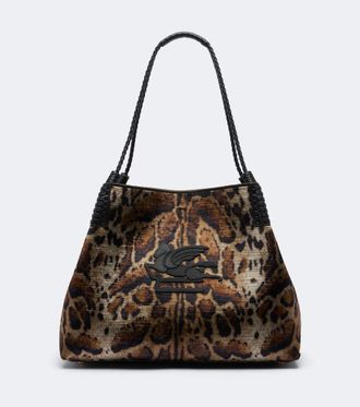 Etro Libra Large leopard-print velvet tote bag