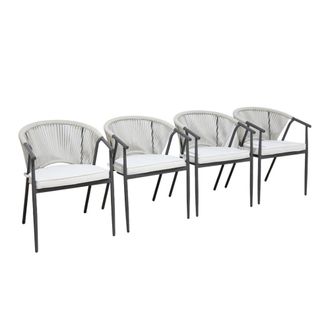 Sweeek Sill&oacute;n de jard&iacute;n apilable de acero y cuerdas, set de 4, beige