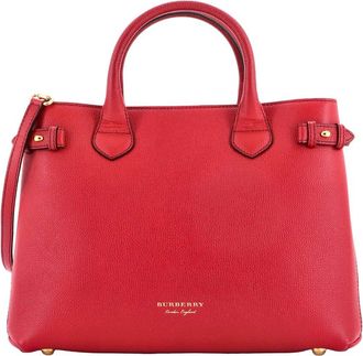 Burberry Banner Tote Leather And House Check Canvas Medium (Authentic Pre- Loved)
