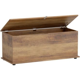 HOMCOM Storage Box Chest With Lid Ottoman Storage Keepsake Cabinet Chipboard Grey Wood Grain