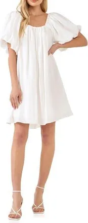 endless rose Pleated Puff Sleeve Cotton Blend Minidress in White at Nordstrom Rack, Size X-Small