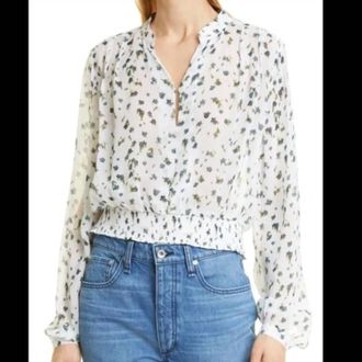 Rag & Bone Calista Sheer Long Sleeve In White Floral
