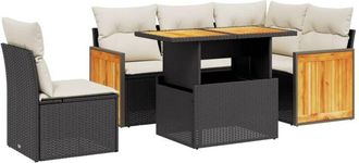 vidaXL Set De Sof&aacute;s De Jard&iacute;n 6 Piezas Y Cojines Rat&aacute;n Sint&eacute;tico Negro Vidaxl