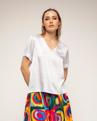 Tantra T-shirt met korte mouwen en V-hals van zijde