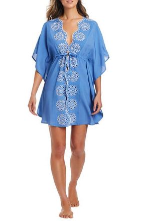 Bleu Rod Beattie Eyelet Open Front Cover-Up Caftan in Drift Bleu/White at Nordstrom, Size Medium