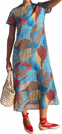 Oliphant Short Sleeve Shift Maxi Dress In Nautilus Blue
