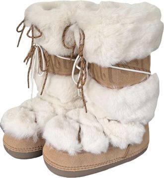 Generic Womens Winter Skiing Fur Duck Boots Faux Fur Lining Snow Boots Waterproof Mid Calf Ankle Booties For Snow Hiking(Brown,5.5)