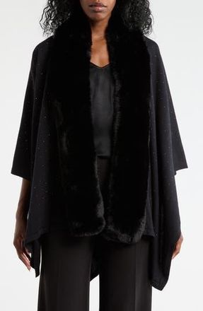 La Fiorentina Embellished Faux Fur Ruana in Black at Nordstrom Rack