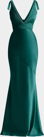 Zhivago Beloved Deep V-Neck Stretch Satin Gown
