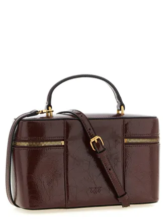 Pinko Crumpled Calf Leather Top Handle Bag - Burgundy
