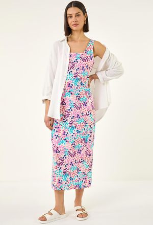 Roman Confetti Print A-Line Midi Dress