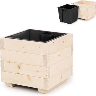 OEM Maceta De Madera Con Inserto Extra&iacute;ble, Jardinera Para Balc&oacute;n, Jard&iacute;n O Terraza, 33 X 33 X 32 Cm - Madera Natural