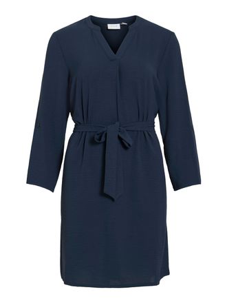 Vila Minikleid VILA VIJOSA 3/4 V-NECK DRESS, Damen, Gr. 34, N-Gr, navy blazer, Web, Obermaterial: 100% Polyester, unifarben, regular fit kniefrei, V-Aussch