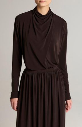 Vince Draped Cowl Neck Long Sleeve Top in Smoked Truffle at Nordstrom, Size Xx-Small