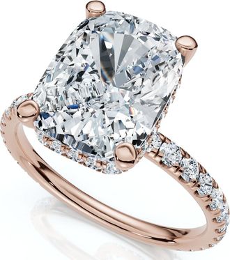 Pompeii3 Certified 3 1/2Ct Cushion Hidden Halo Diamond Engagement Ring 14k Gold Lab Grown