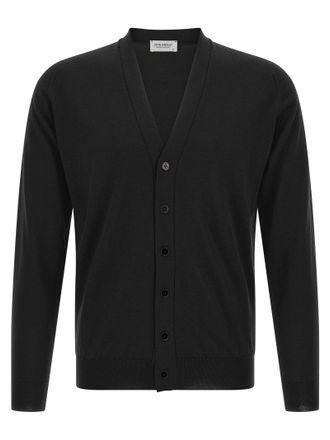John Smedley Black Merino Wool Mens Cardigan