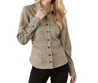 Karen Kane Sequin Side Pleat Shirt In Plaid