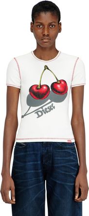Diesel Slim cotton T-shirt with cherry print - T-Shirts - Woman - White