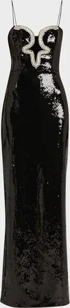Rebecca Vallance Lyra Plunging Diamante Snake-Trim Sequin Gown