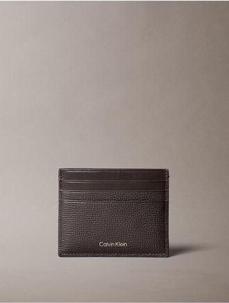 Calvin Klein Mens Leather Classic Card Case - Dark Brown