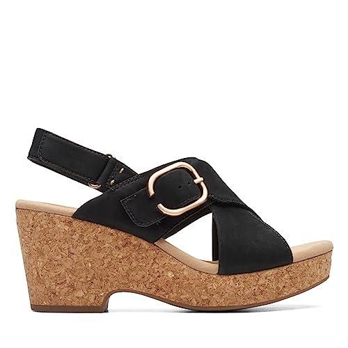 Sandales Clarks Curtain Shine à Talon Compensé - DaIm Noir - Taille UK 6 (39.5) - Neuf Sans Boîte