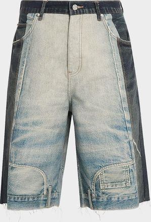 Purple Men & apos;s Upside-Down Distressed Hem Denim Shorts