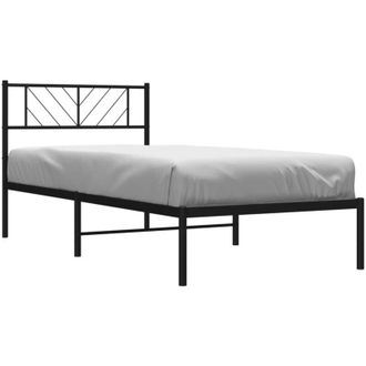 vidaXL Metal Bed Frame without Mattress with Headboard Black 107x203cm vidaXL