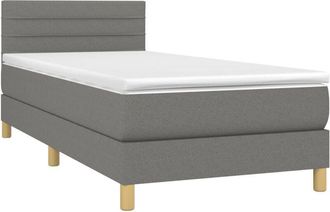 vidaXL Cama Box Spring Con Colch&oacute;n Y Led Tela Gris Oscuro 90x200 Cm Vidaxl