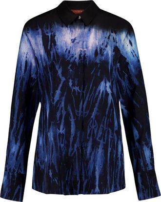 Altuzarra Abstracte Zijden Shirt Blauw Zwart - Dames - Overhemden - Blauw - S - Leer - Overhemden