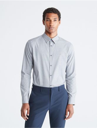 Calvin Klein Mens Plaid Slim Stretch Button-Down Shirt - Blue - XXL